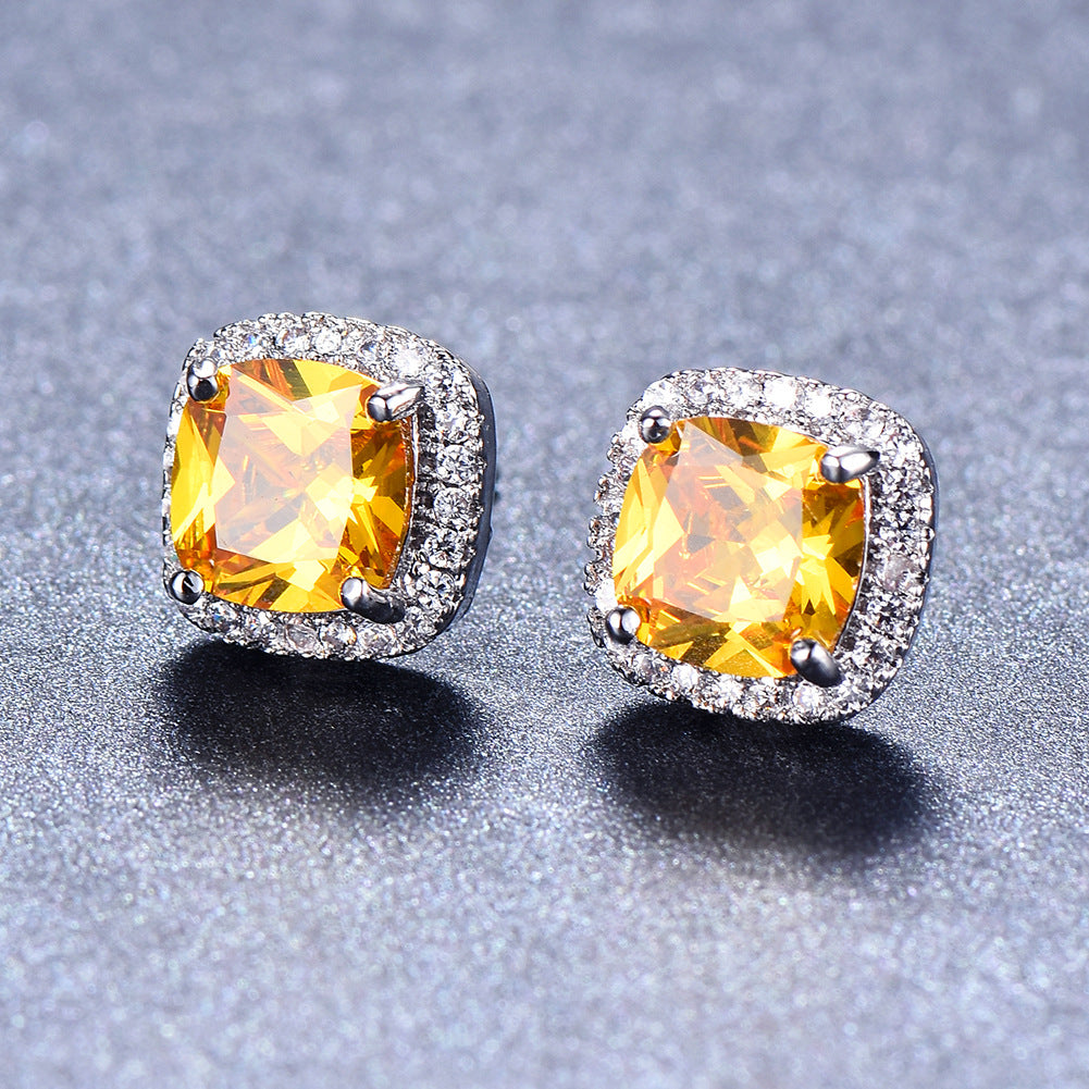 Geometric Full Diamond Zircon Earrings for Women Electroplated Copper Studs