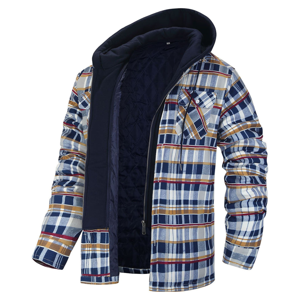 Autumn and Winter Cotton Outwear Plaid Long-Sleeved Loose Hooded Jacket teemdrop