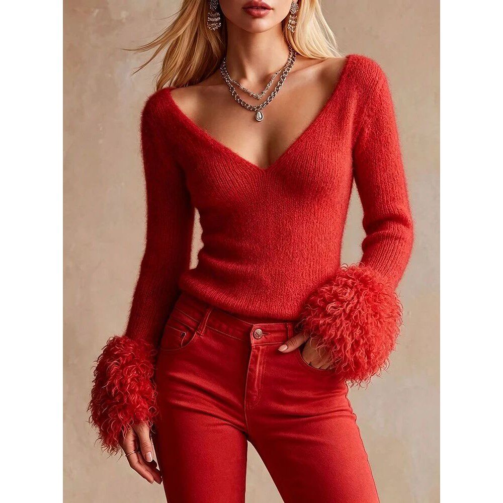 Comfortable Solid Color Long Sleeve Pullover Casual Knitted teemdrop
