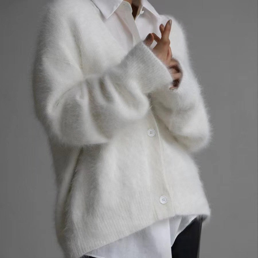 Women's Faux Fur Knitted Cardigan V-Neck Loose Long Sleeve Outerwear teemdrop
