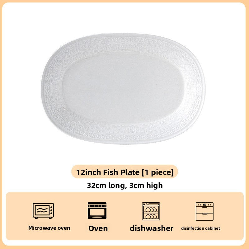 High Relief Porcelain Dinner Plate Bohemian Style Deep Round Serving Dish