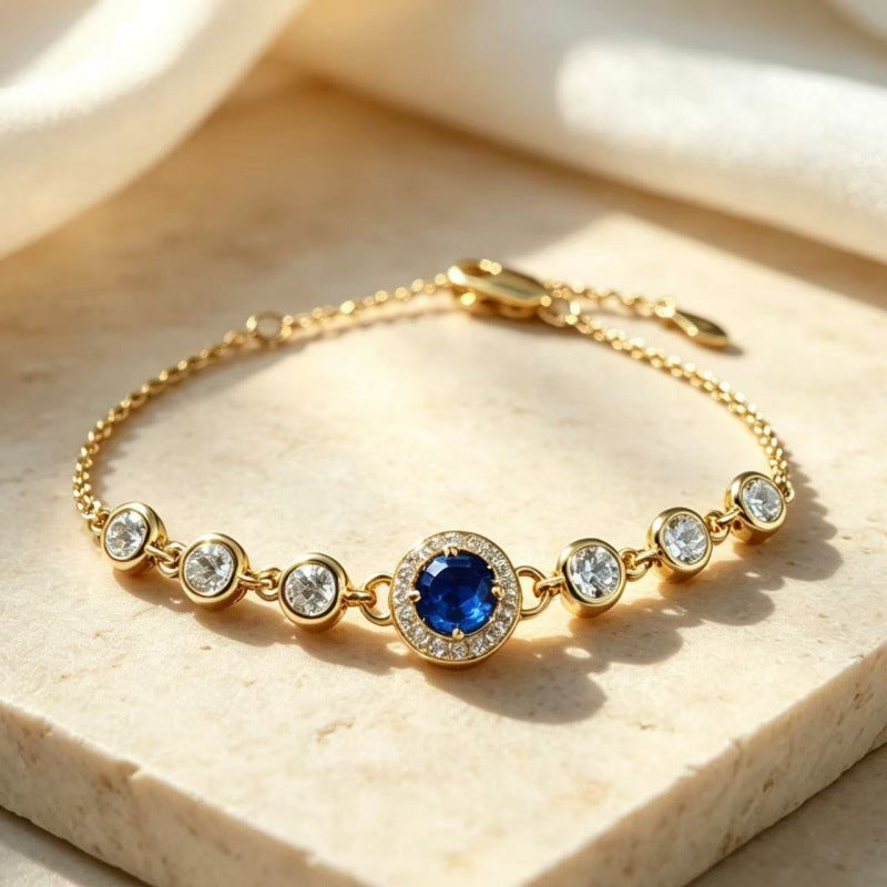 Women's S925 Silver Birthstone Bracelet with Natural Gemstones Gold Plated