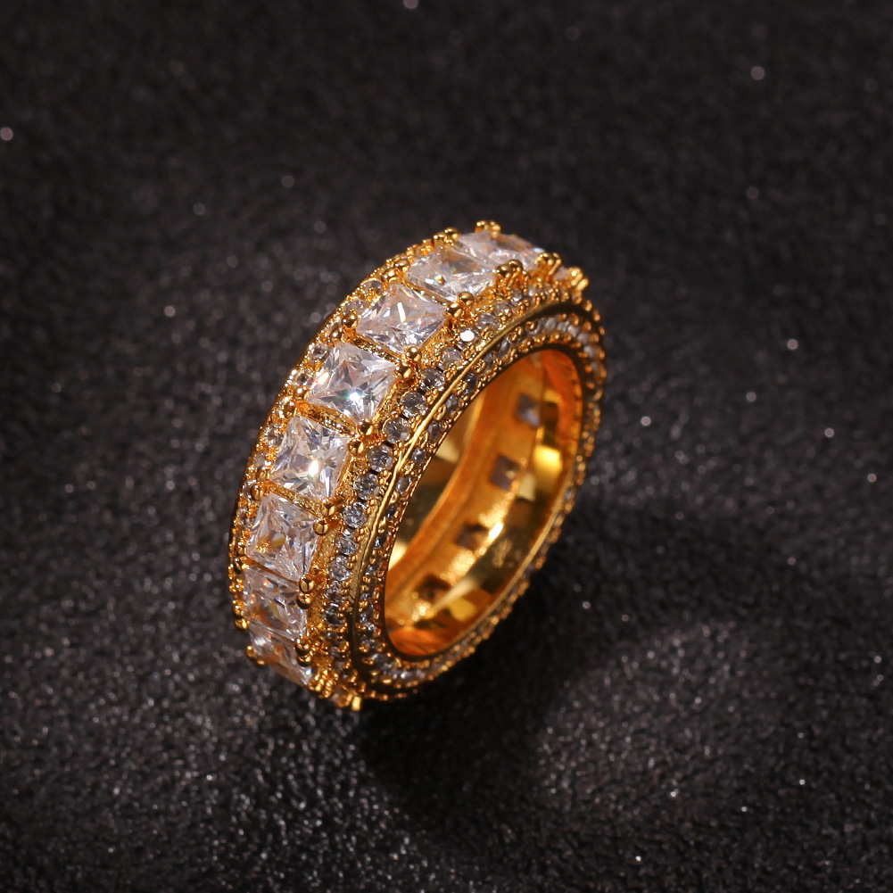 Retro Geometric Micro-Inlaid Zircon Copper Hip-Hop Ring for Men and Women teemdrop
