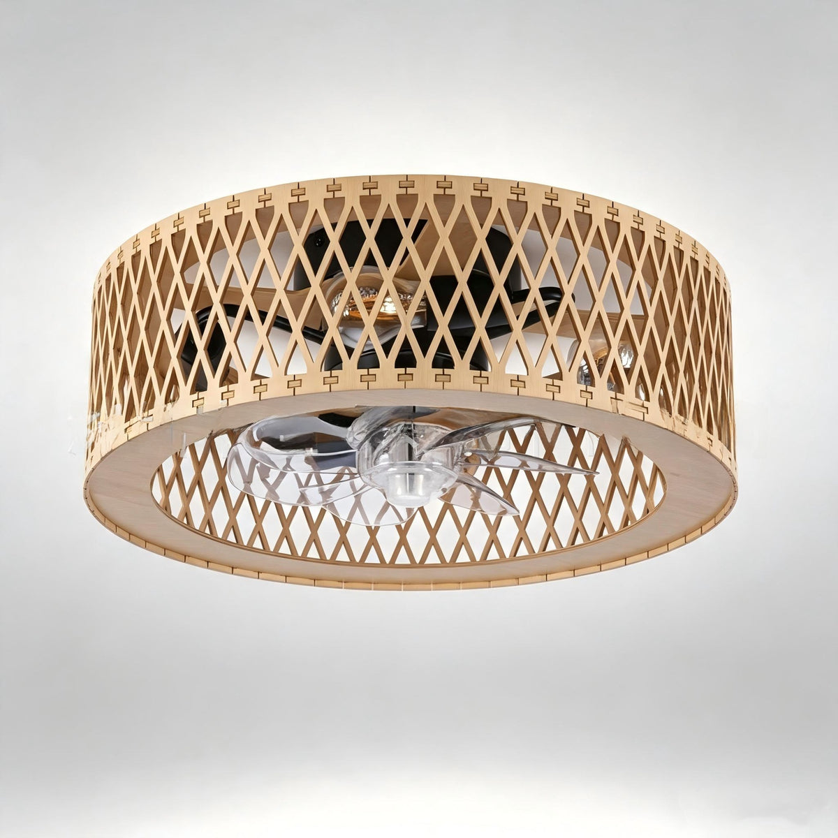 Wabi-Sabi Wooden Fan Chandelier Vintage Ceiling Lamp with Remote Control teemdrop