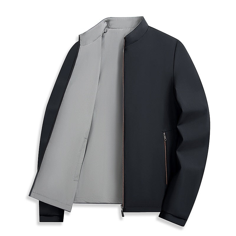 Men's Stand Collar Business Casual Polyester Loose Fit Jacket teemdrop