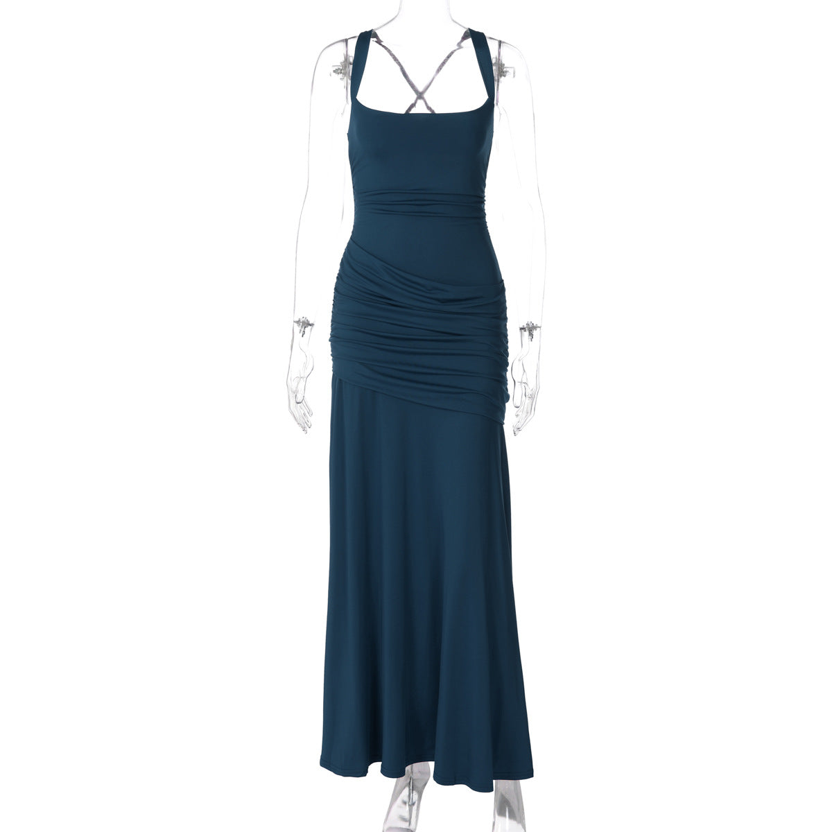 Women's Sleeveless Solid Color Bodycon Maxi Dress with Back Tie teemdrop