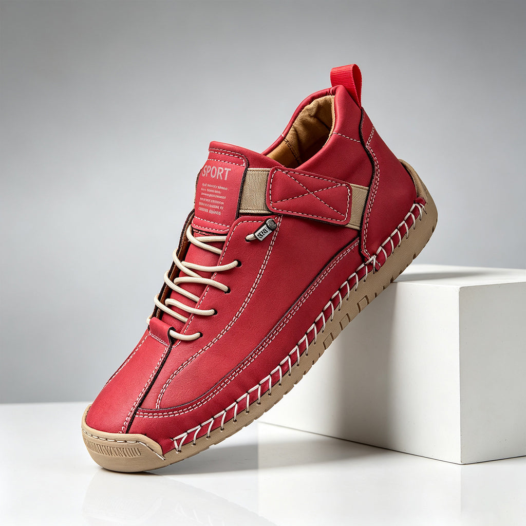 Men's Mid-Top PU Leather Stitched Martin Boots Casual Outdoor Flat Heel Boots