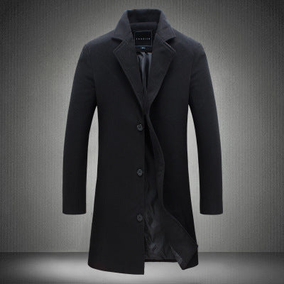 Men Slim Fit Cotton Blend Mid-Length Lapel Coat teemdrop