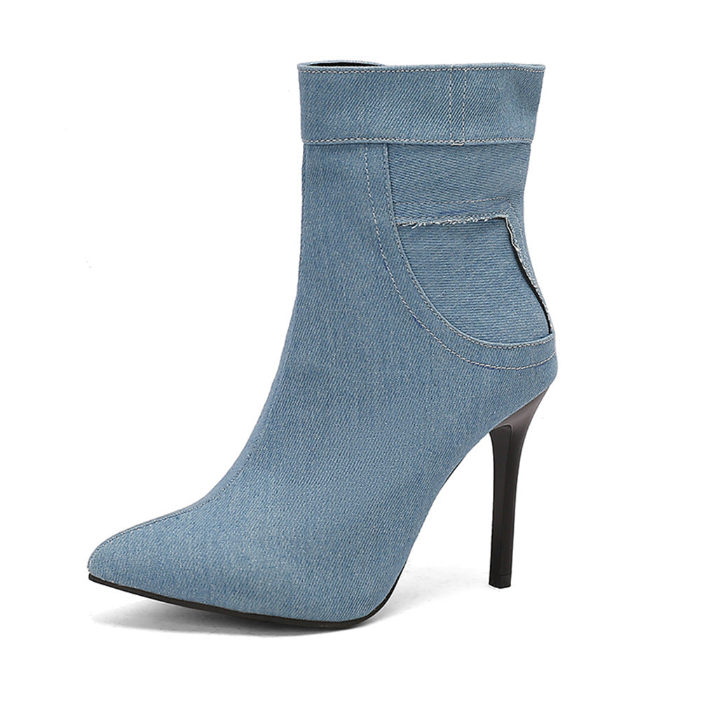 Women's Pointed Toe Stiletto Heel Faux Fur Warm Ankle Boots Side Zipper