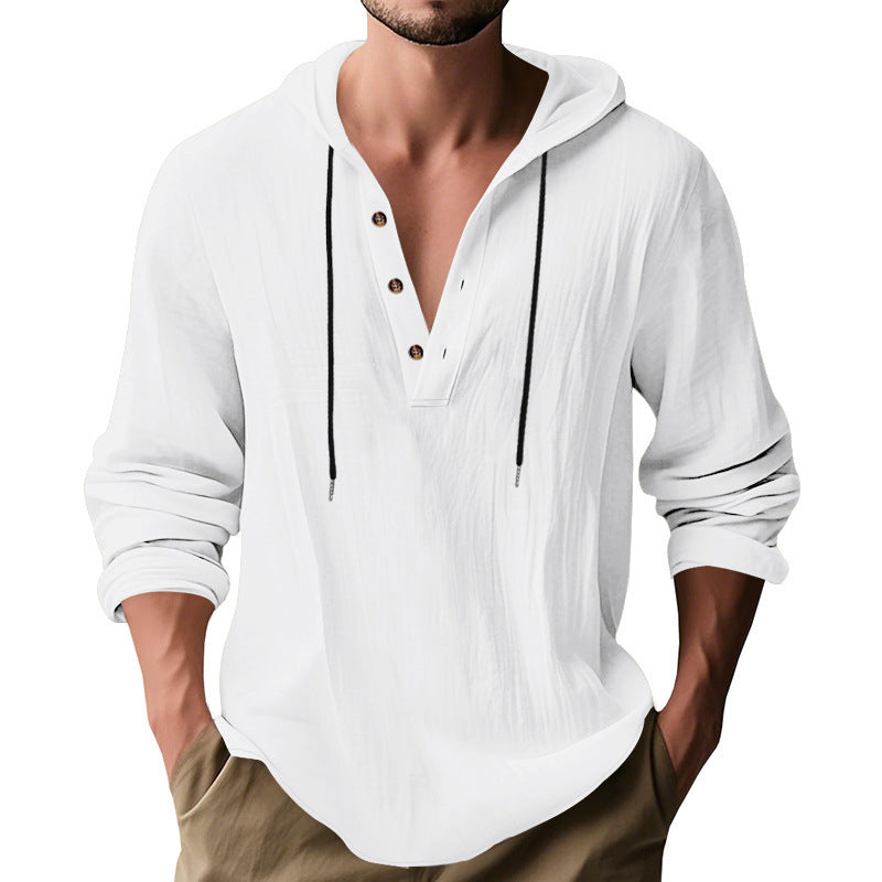 men's drawstring hooded long-sleeve shirt