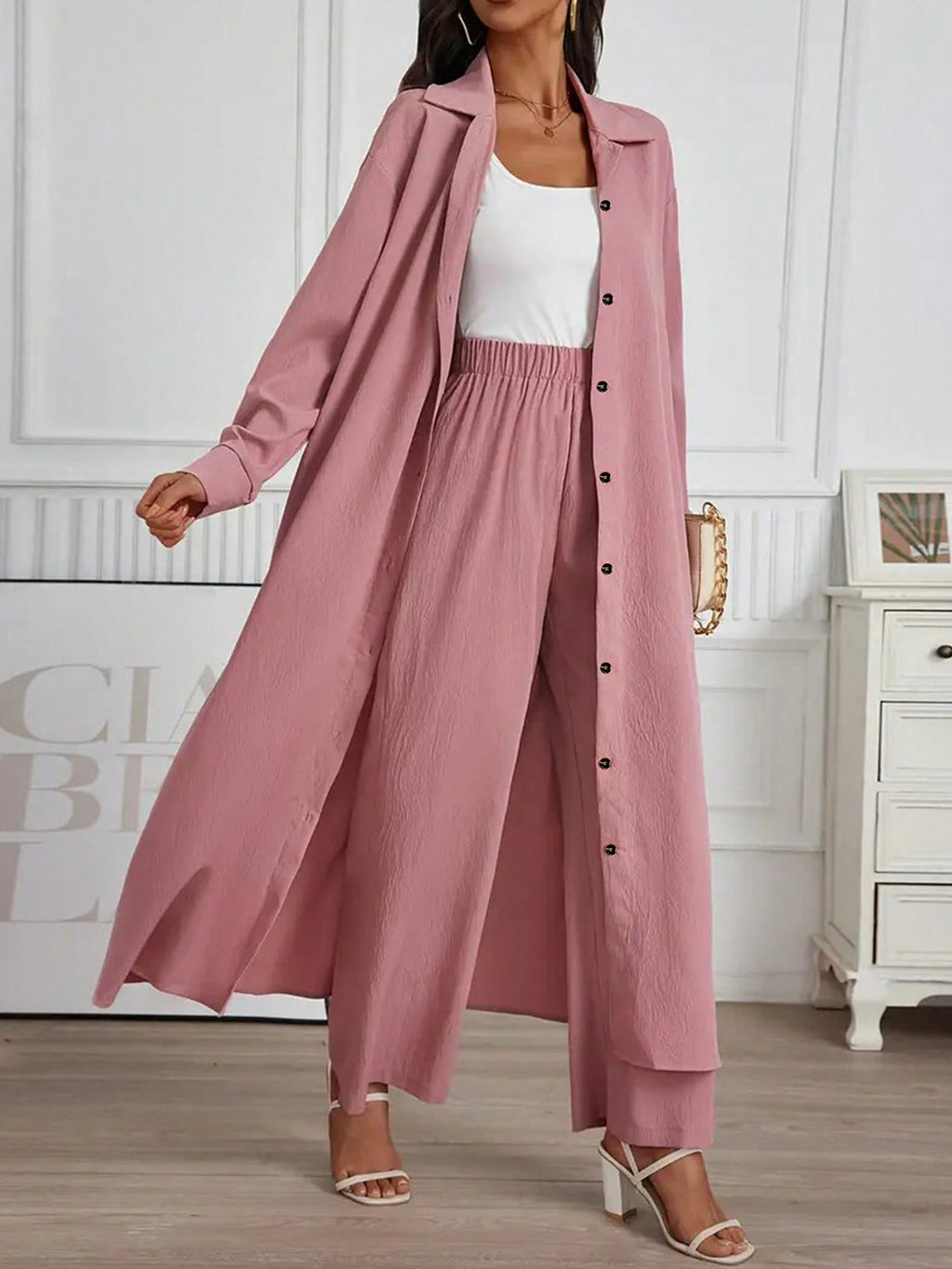 Casual wide-leg straight-leg pants set of two pieces