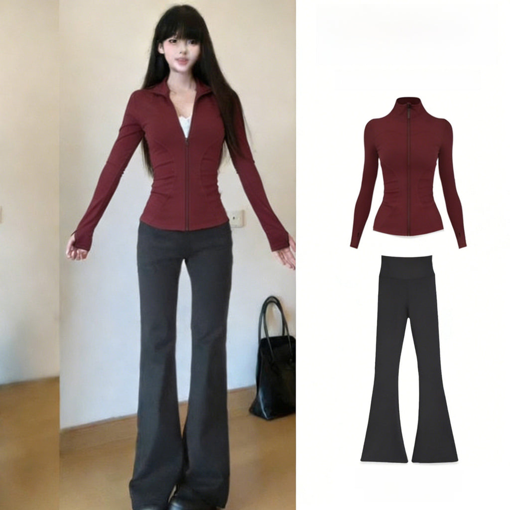 Women's 2-Piece Quick-Dry Long Sleeve Yoga Running Sports Set teemdrop