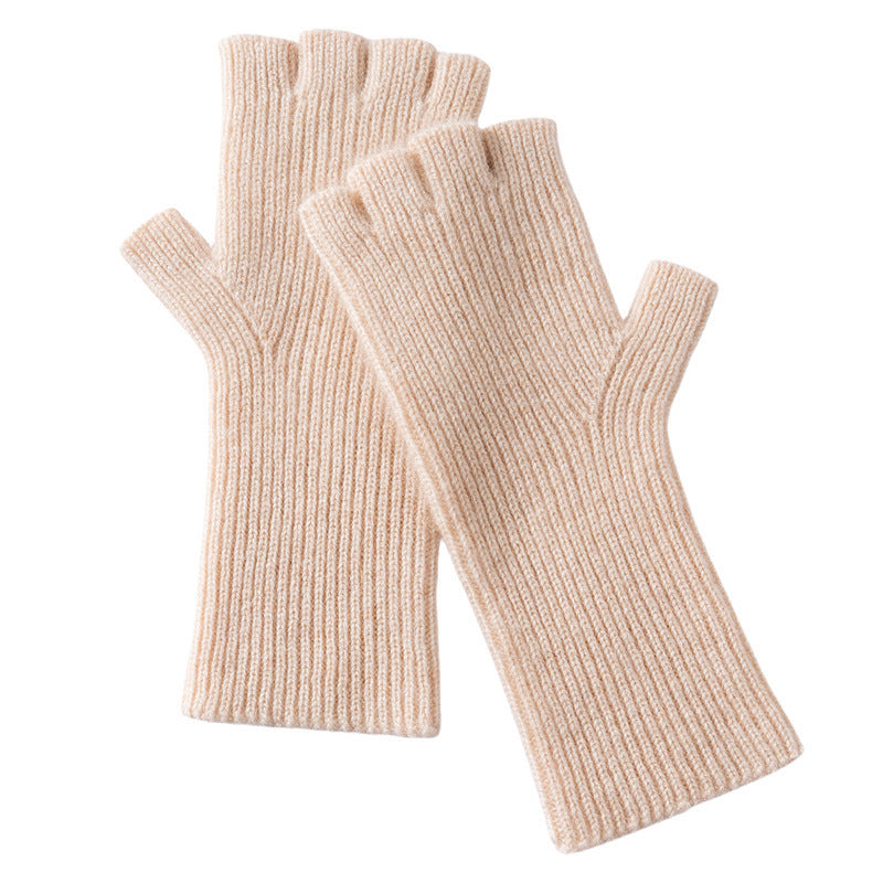 Cashmere Vertical Pattern Half-Finger Long Warm Gloves teemdrop