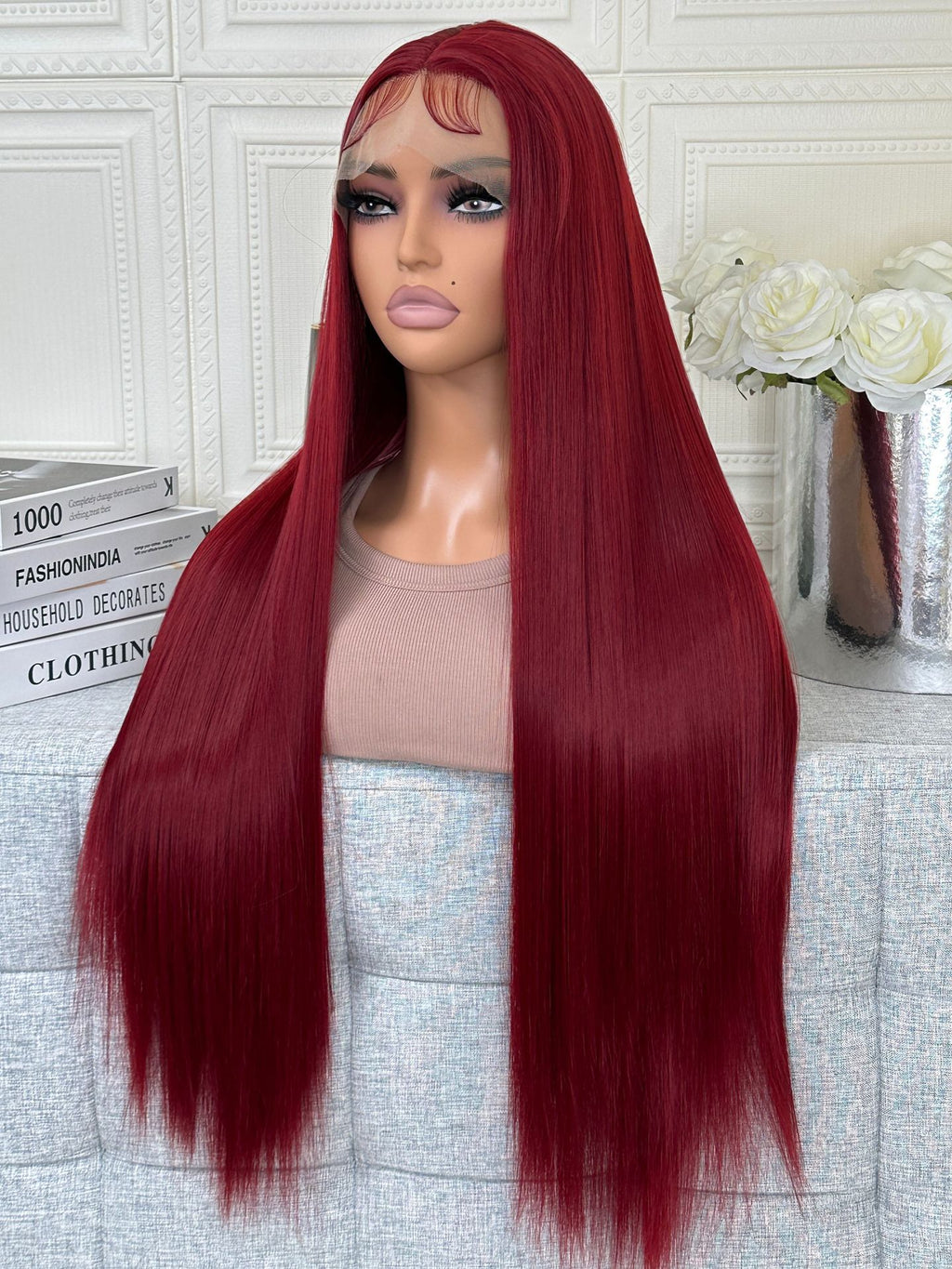 Long Straight Heat Resistant Synthetic Fiber Front Lace Wig teemdrop