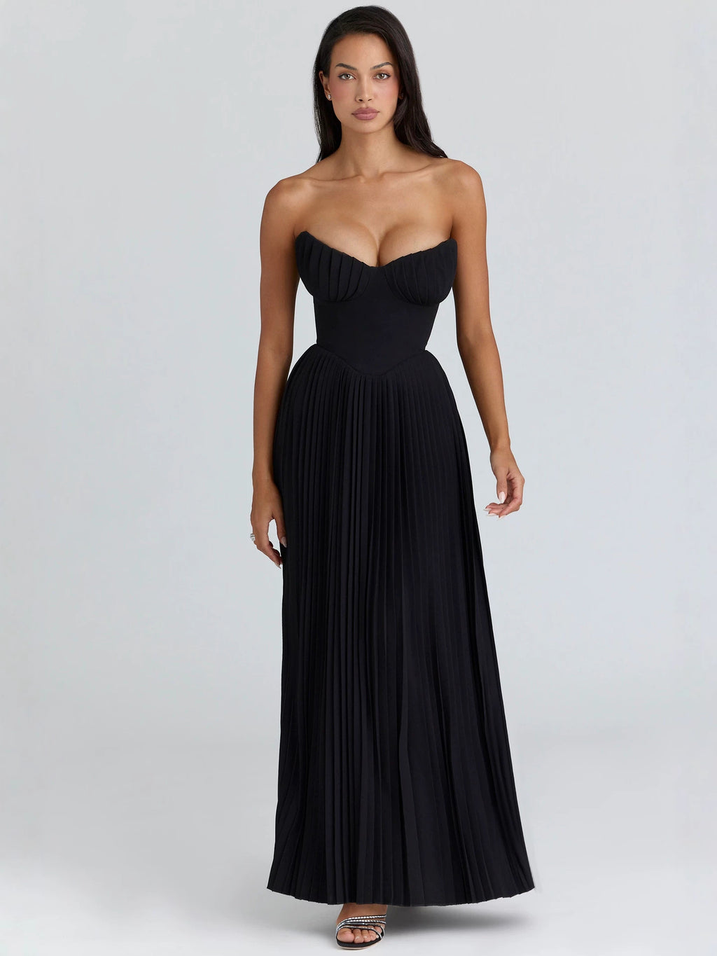 Off-Shoulder Backless Ruched High-Waist Long Dress teemdrop