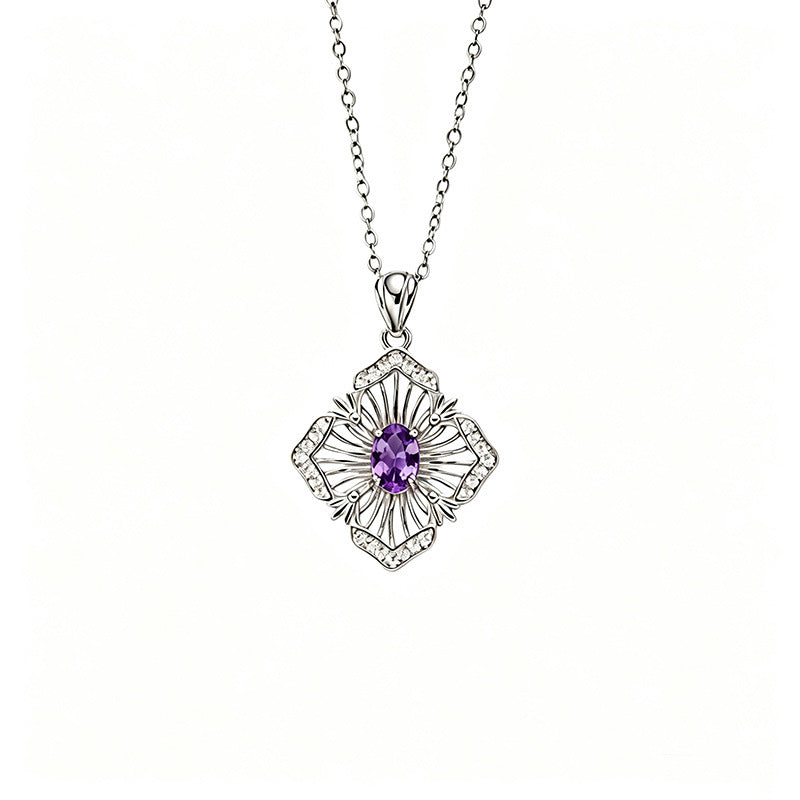 S925 Sterling Silver Natural Birthstone Geometric Pendant Necklace