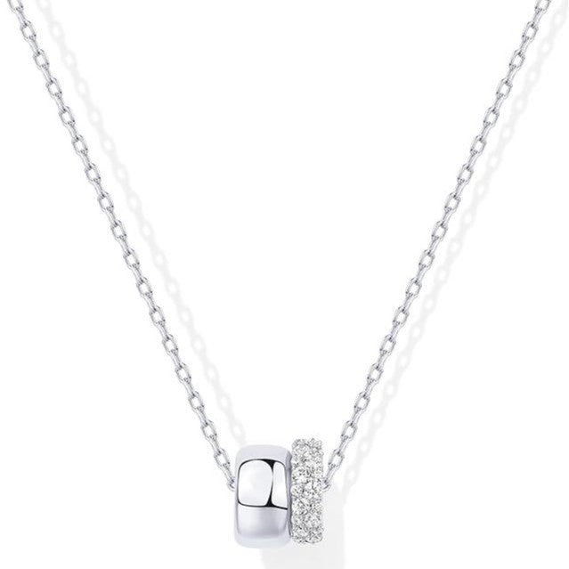 Fashionable European-style double-round ring pendant set with zirconia stones
