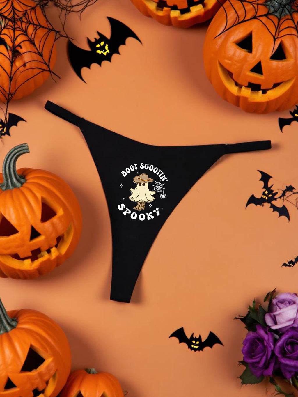 Halloween Printed Ladies Thong V-Shape Waist Quick-Dry