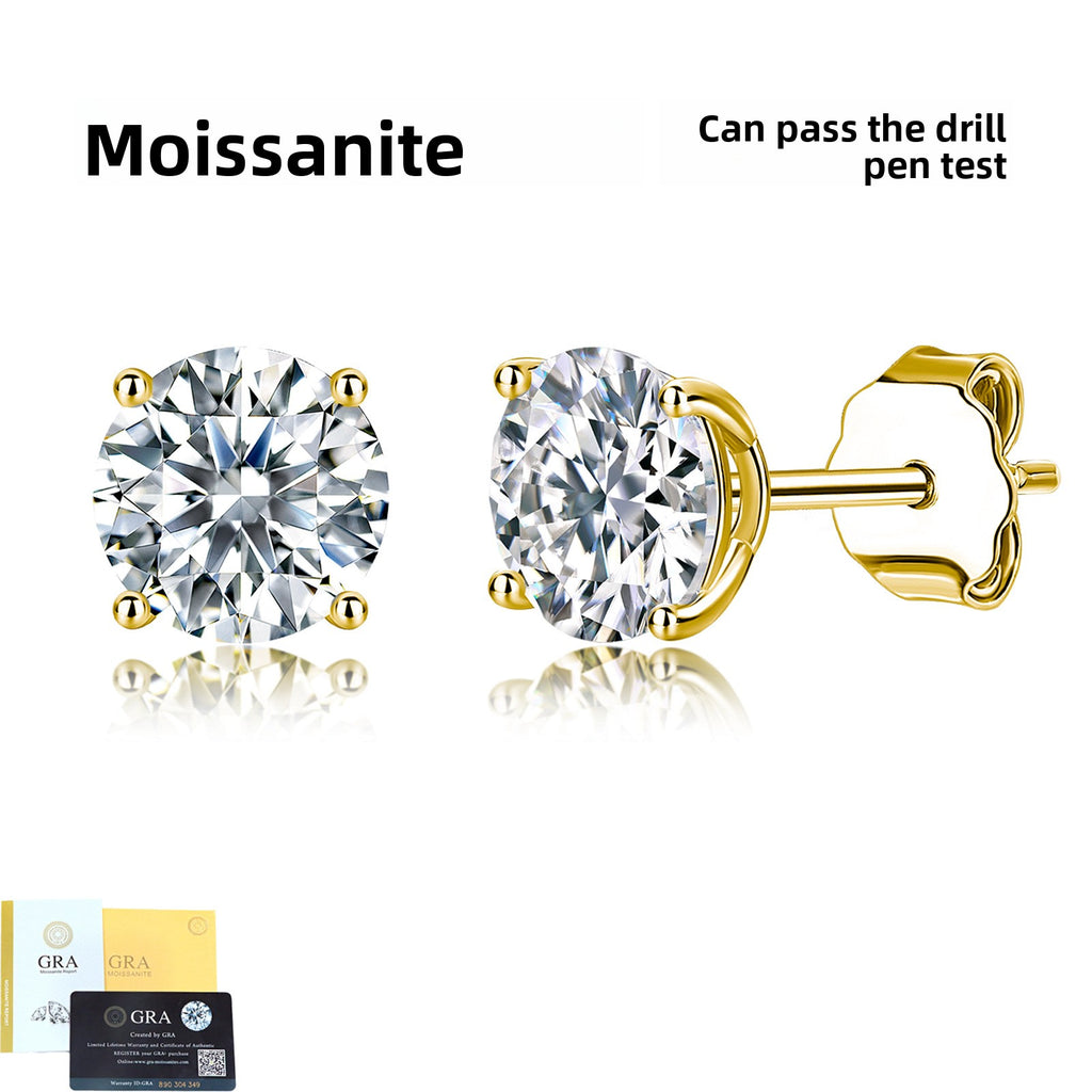 S925 Sterling Silver Moissanite Four-Prong Round Stud Earrings teemdrop