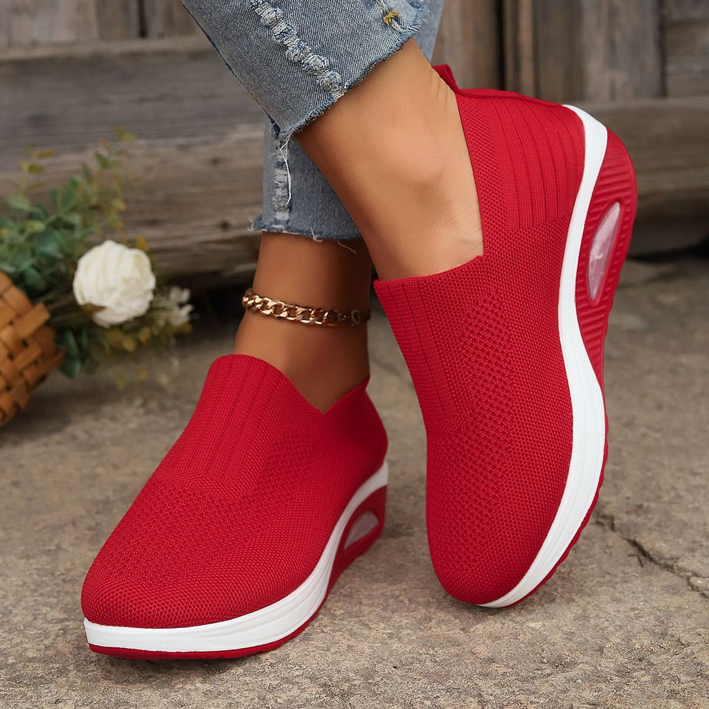 Women Breathable Fly-Knit Slip-On Rocking Shoes with Air Cushion
