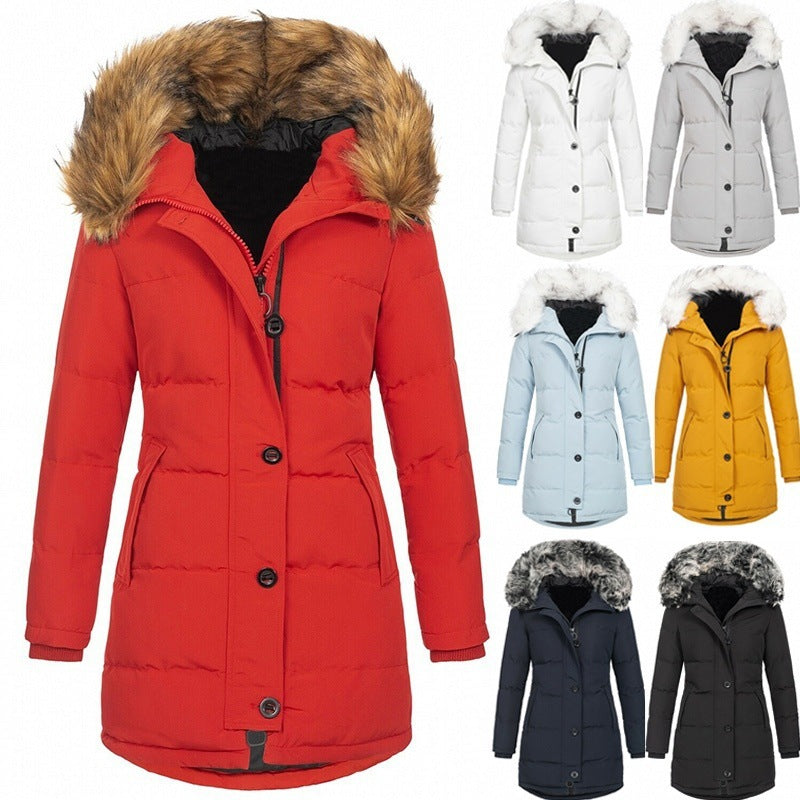 Womens Hooded Long Sleeve Warm Zipper Quilted Jacket teemdrop