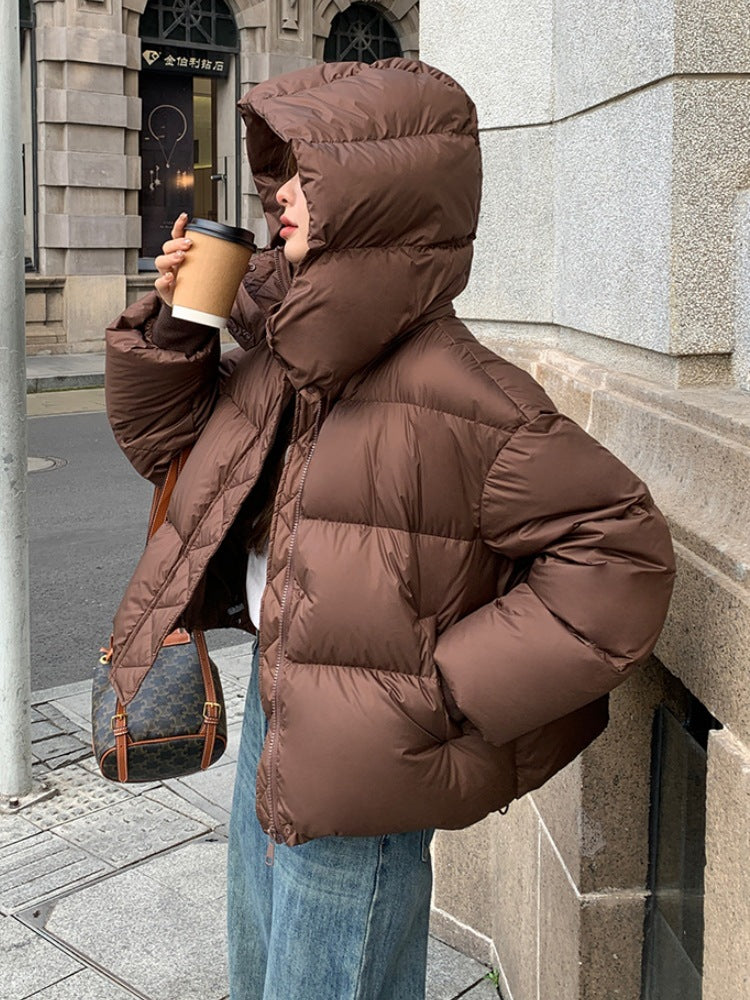 Women's short thick hooded cotton coat teemdrop