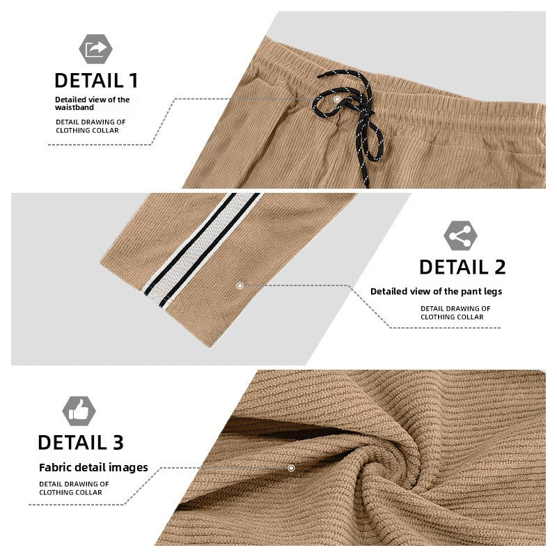 Men's Loose Fit Patchwork Corduroy Casual Pants with Drawstring teemdrop