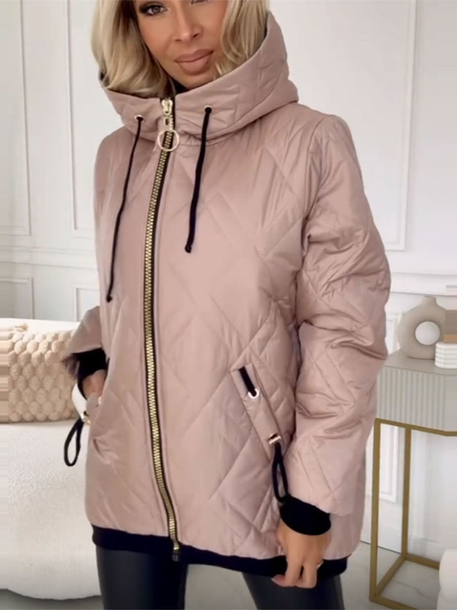 Women's Hooded Solid Color Cotton Padded Jacket Coat teemdrop
