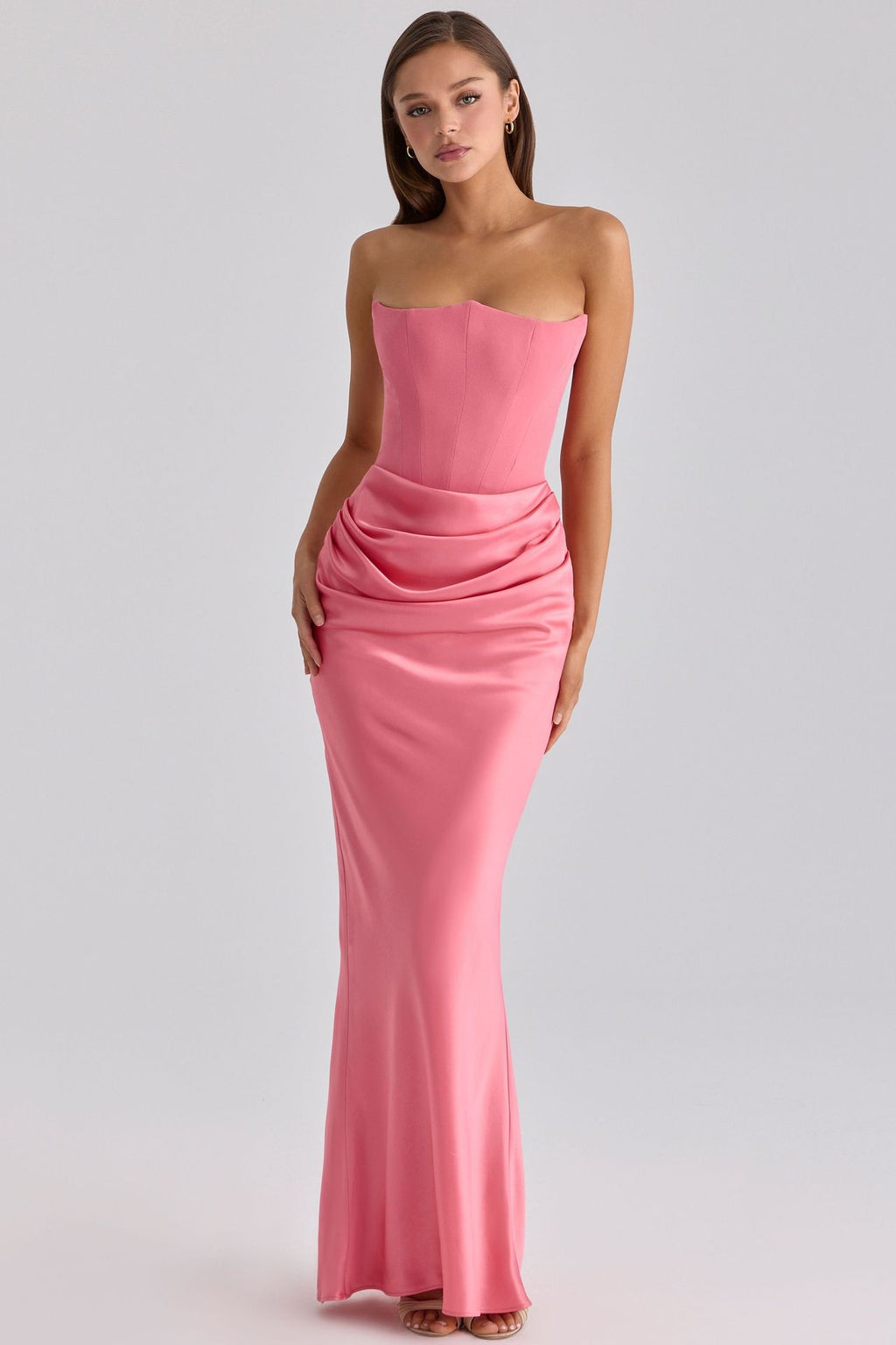 Women's Satin Off-Shoulder Pleated Long Bodycon Dress teemdrop