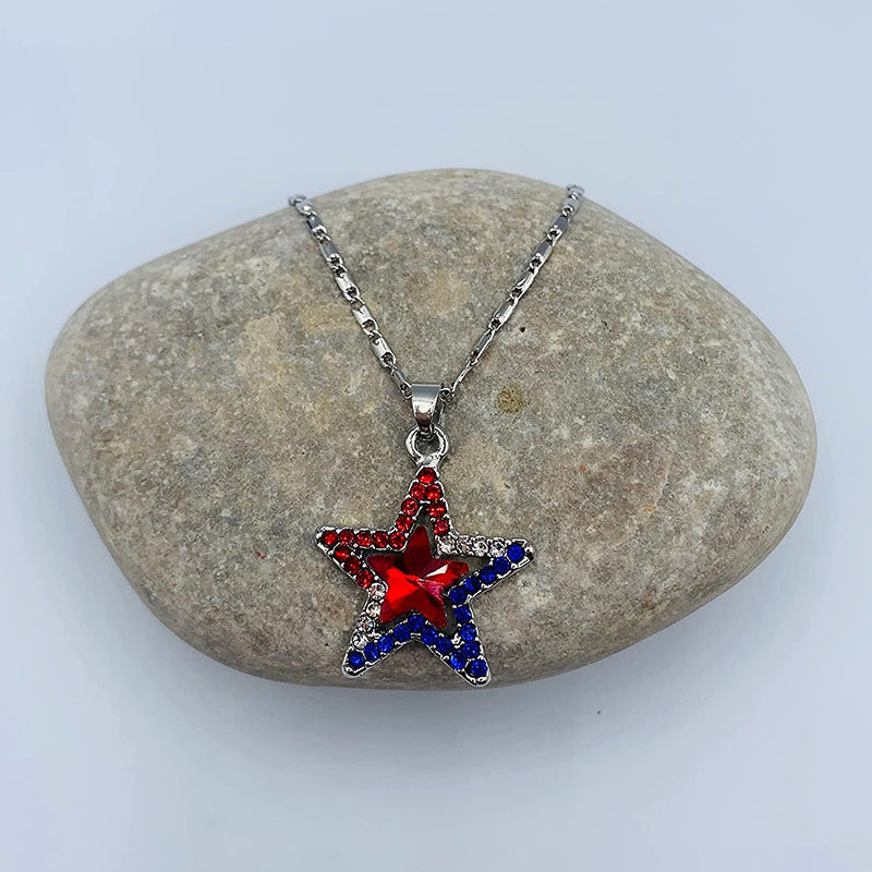 Zircon Inlay Five-Pointed Star Pendant Necklace Earrings teemdrop