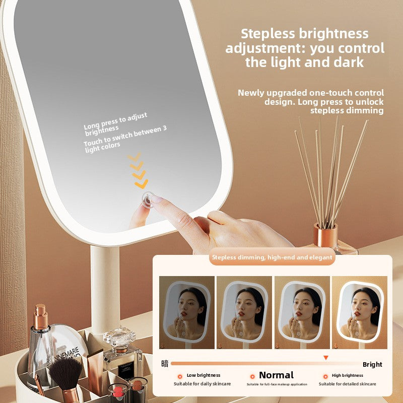 Three-Color Lighting Foldable Makeup Mirror with 5X Magnification Detachable Lens teemdrop