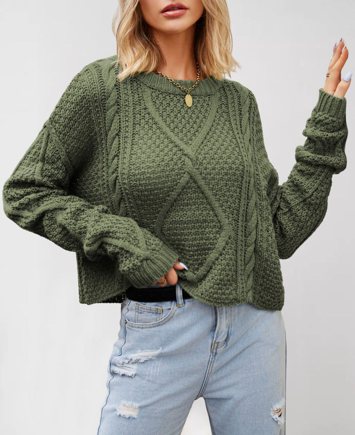 Women's Chunky Knit Twist Pullover Sweater teemdrop