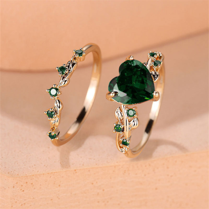 Heart-Shaped Zircon Inlaid Couple Ring