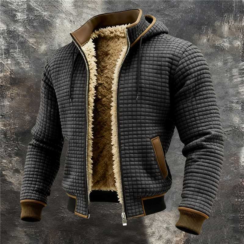 Men's Fleece-Lined Hooded Jacket Winter Thickened Warm Digital Print Zipper Coat teemdrop