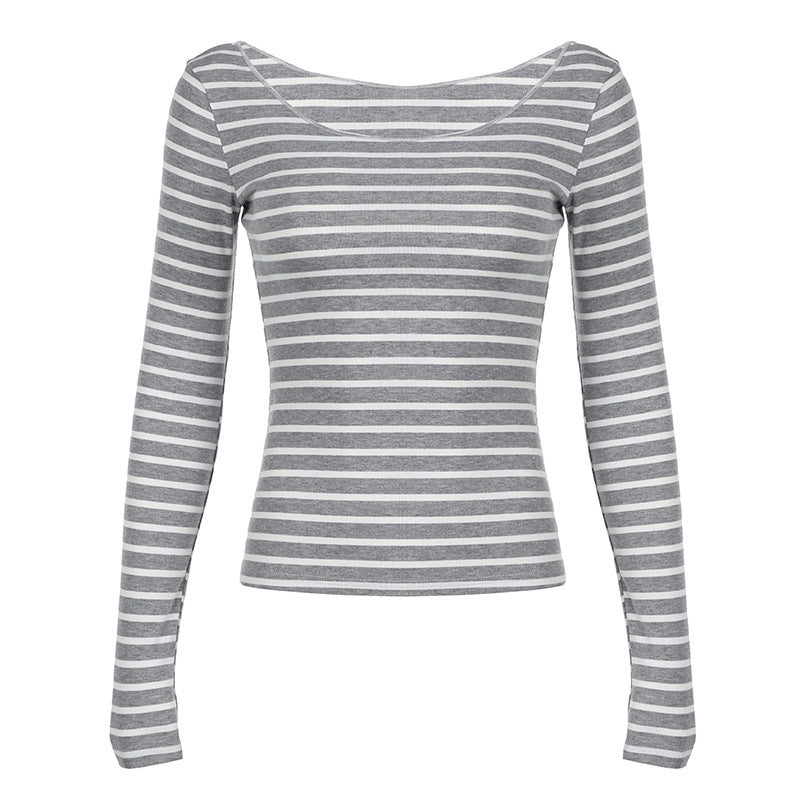 Striped Contrasting Color V-neck Top teemdrop