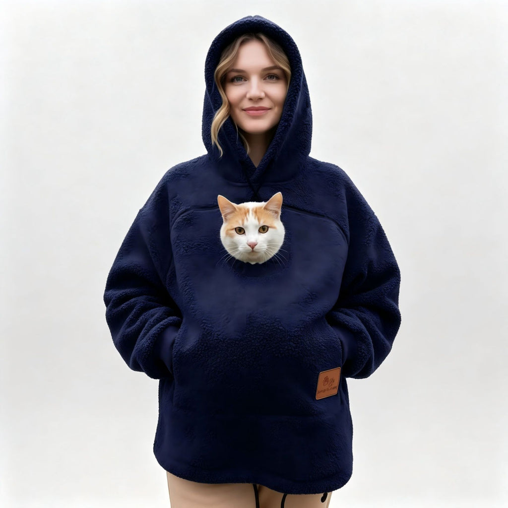 Unisex Lamb Wool Hooded Pullover Sweatshirt Loose Casual Warm
