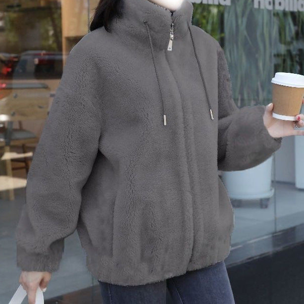 Women Double-Sided Velvet Warm Zip Up Cardigan teemdrop