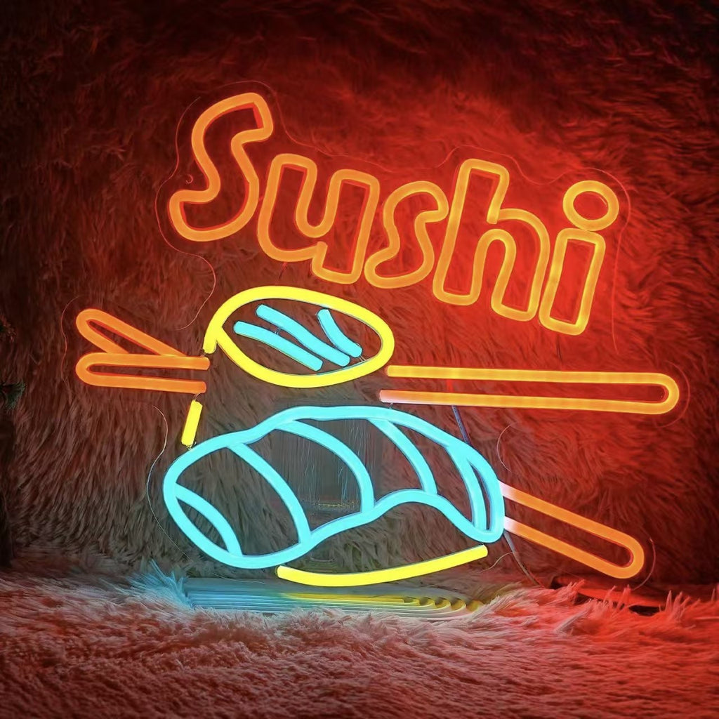LED Neon Light Hamburger Fries Sushi Shape Sign for Home Bar Decoration