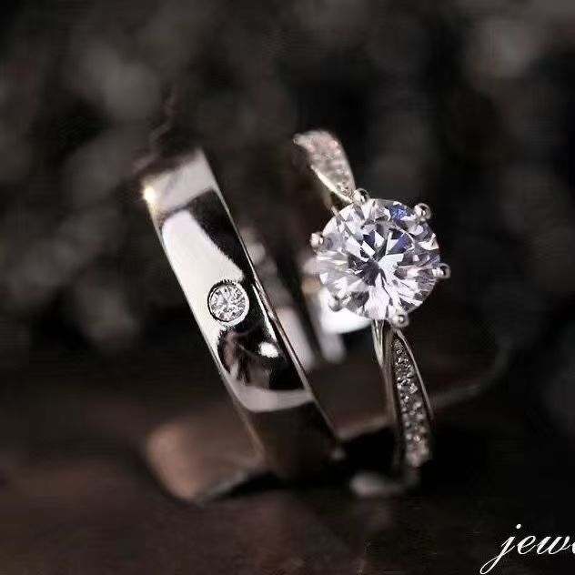 Adjustable Square Diamond Couple Rings Korean Style