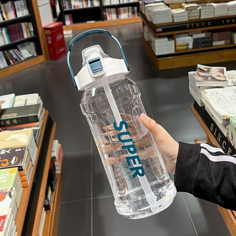 Portable fitness sports drinking straw water bottle teemdrop