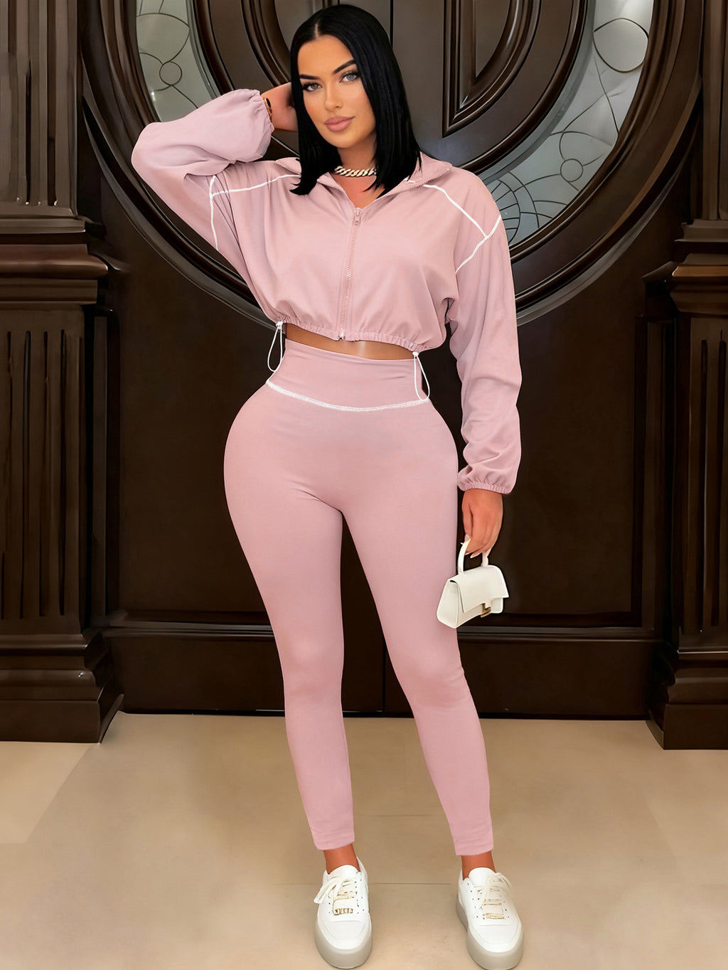 Women's Slim Fit Two Piece Tracksuit Set Long Sleeve Zip Up Top And Pants Casual Sportswear Outfit teemdrop
