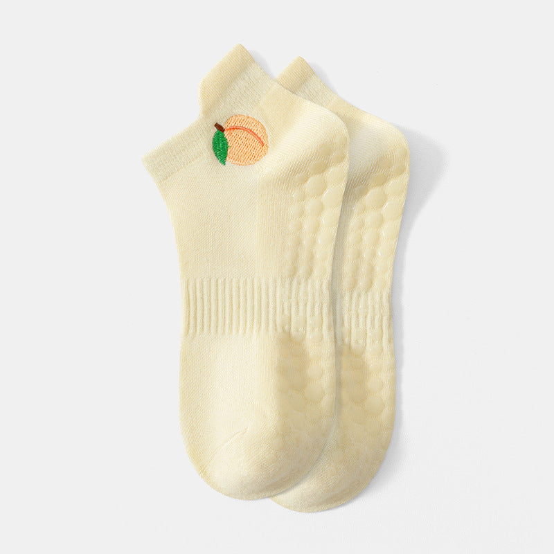 Womens Non-Slip Yoga Socks with Fruit Embroidery