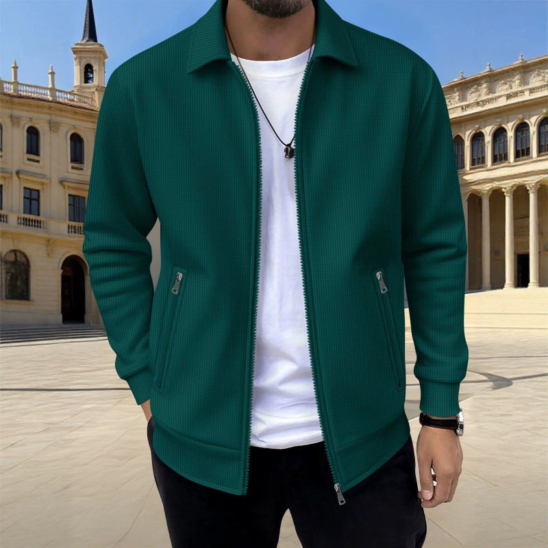 Men's Plus-Size Waffle Knit Full-Zip Long-Sleeve Jacket teemdrop