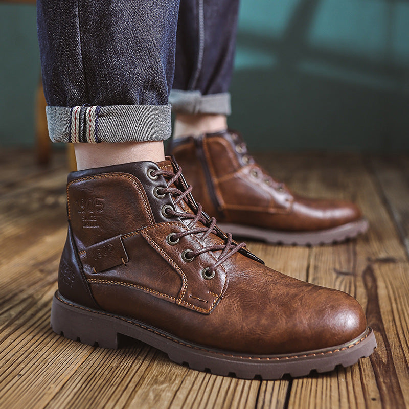 Mens Martin Boots Retro Stone Pattern Short Boots