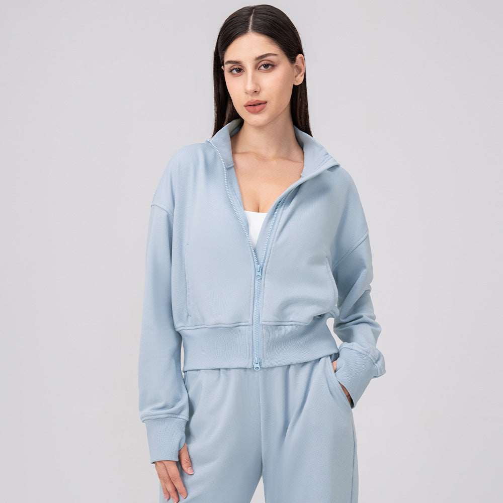 Women's Loose Stand Collar Zipper Sports Coat for Yoga and Running teemdrop