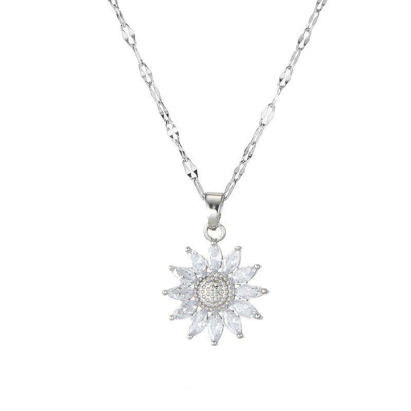 Vintage Sunflower Pendant Titanium Steel Necklace for Women