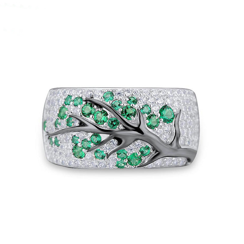 Gold-Plated Branch Flower Inlaid Stone Ring