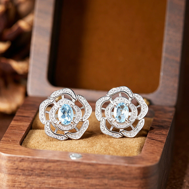 Silver Natural Birthstone Flower Vintage Adjustable Ring