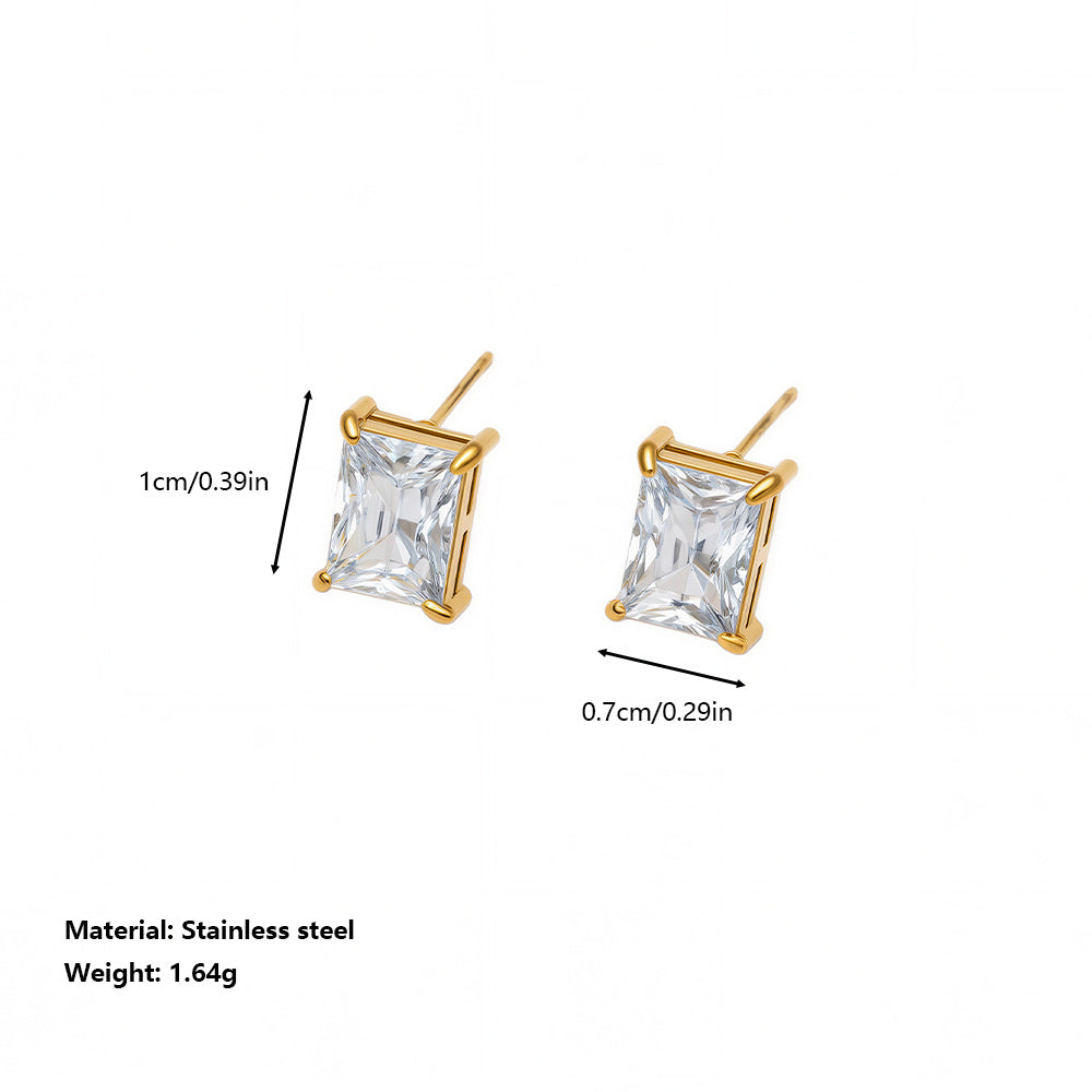 Stainless Steel Simple Geometric Heart-Shaped Square Zircon Earrings