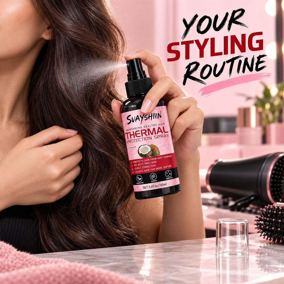 Coconut oil heat protection spray teemdrop